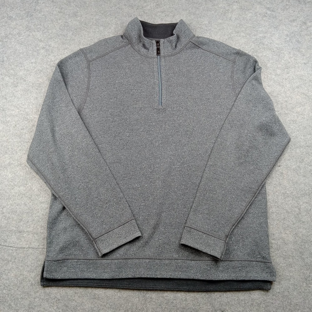 Tommy Bahama Sweater Mens XL Gray Quarter Zip Mock Neck Cotton‎ Polyester Knit